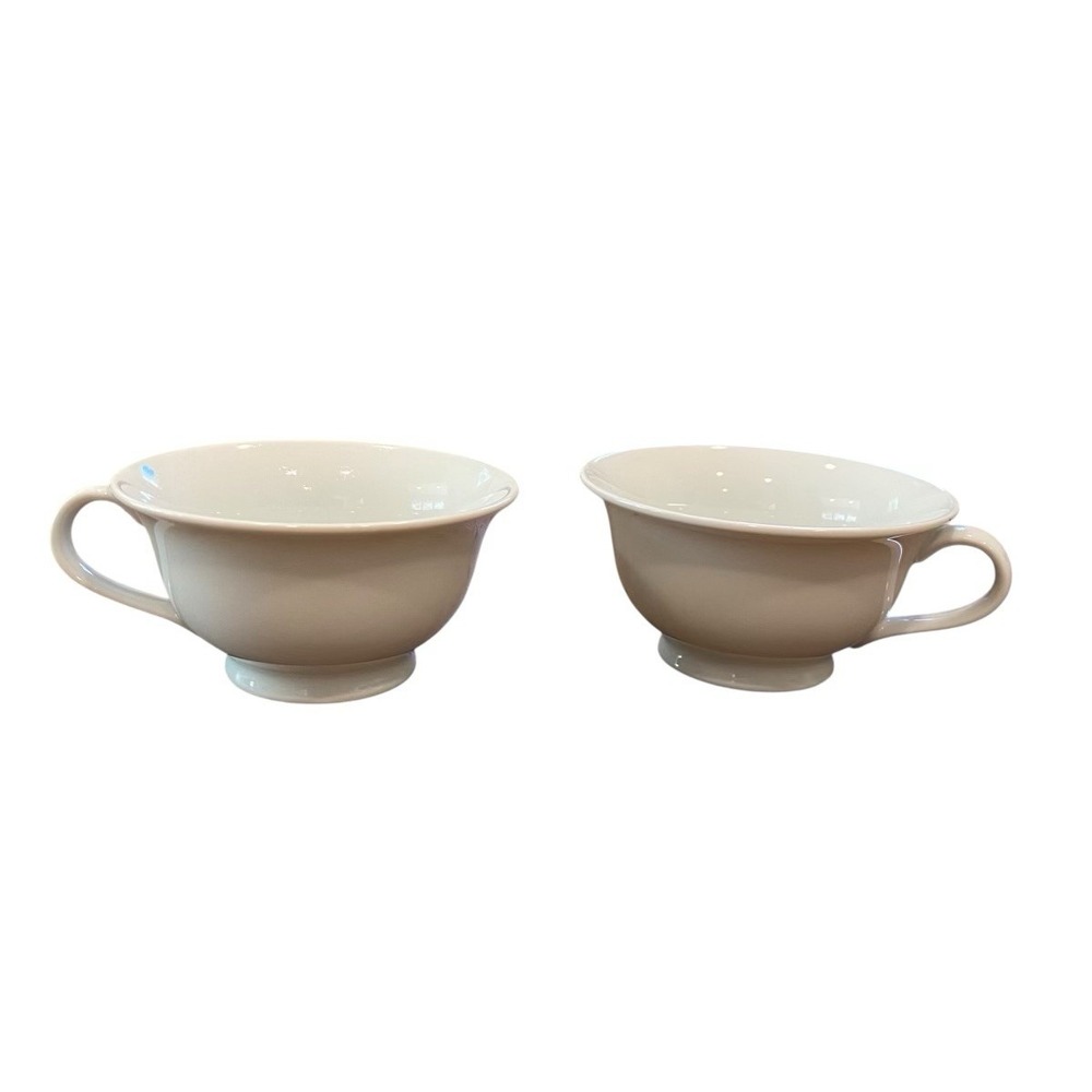 Vintage Pottery Barn PB White Footed Coffee Tea‎ Flat Cups Set of 2